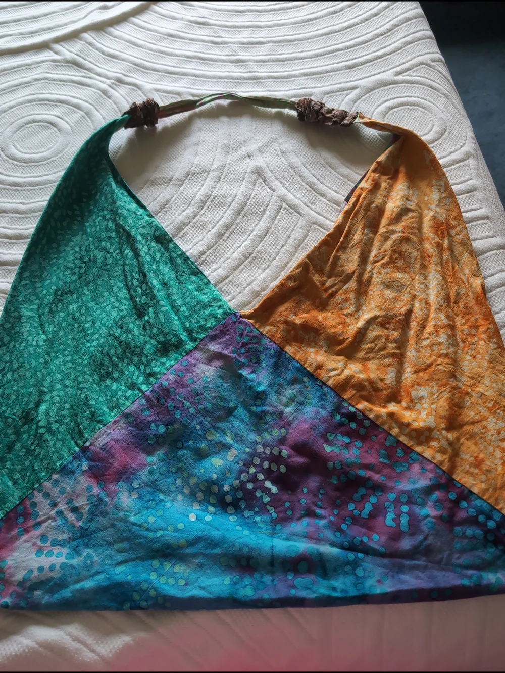 Colorblock Boho Triangle Bag - Teal, Orange, Purple